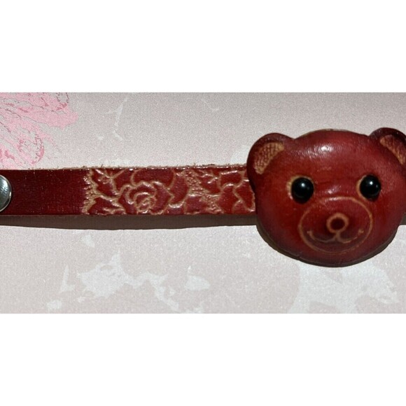 Red Leather Teddy Bear Face Bracelet Boho Floral Tooled Embossed Southwestern - Picture 7 of 12